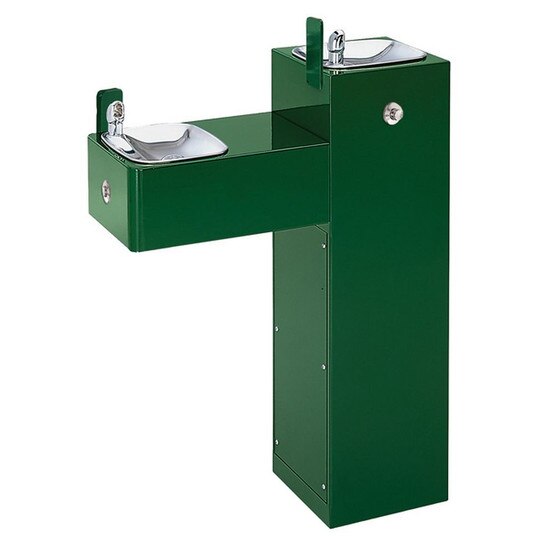 Haws 3300fr Freeze Resistant Hi-lo Two Bubbler Galvanized Steel Pedestal Drinking Fountain Green Powder Coated-1