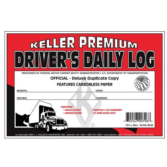 J.J. Keller 701L Driver's Daily Log Book w/ No DVIR, 2-Ply, Carbonless, w/ Recap (MOST POPULAR)