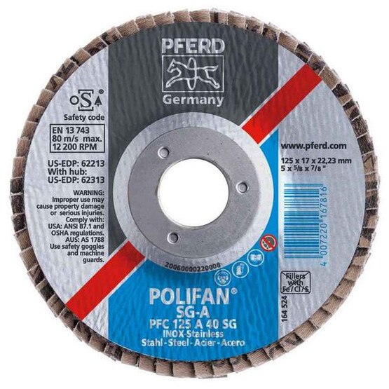 Pferd 62258 5 X 58-11 Polifan� Flap Disc - Flat Sg Aluminum Oxide 40 Grit (10 In A Box)-1