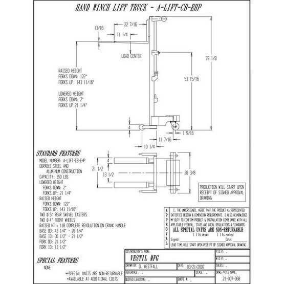 Vestil A-LIFT-CB-EHP Hand Winch Lift Truck - Counter Balance-1