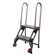 Vestil FLAD-2-SS Folding Ladder W wheels- Stainless Steel-1