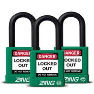 Zing 7066 Safety Padlock Keyed Alike1-12 Shackle 1-34 Body Green 3 Pack-1